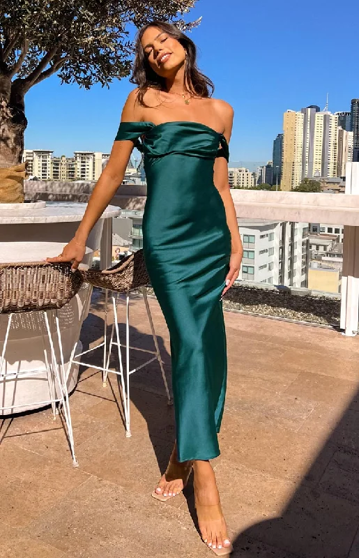 Ella Teal Off Shoulder Formal Maxi Dress