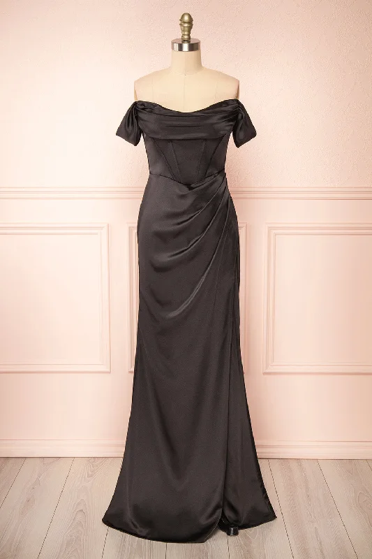 Evolet Black | Off-Shoulder Corset Maxi Dress