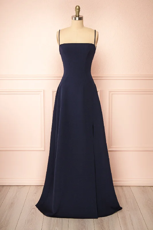 Izabella Navy | A-line Maxi Dress w/ Open Back