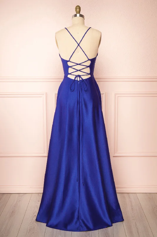 Julia Blue | Satin Maxi Dress w/ High Slit