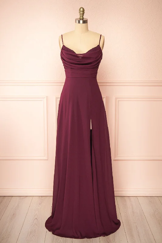 Kieran Burgundy | A-Line Maxi Dress w/ Lace