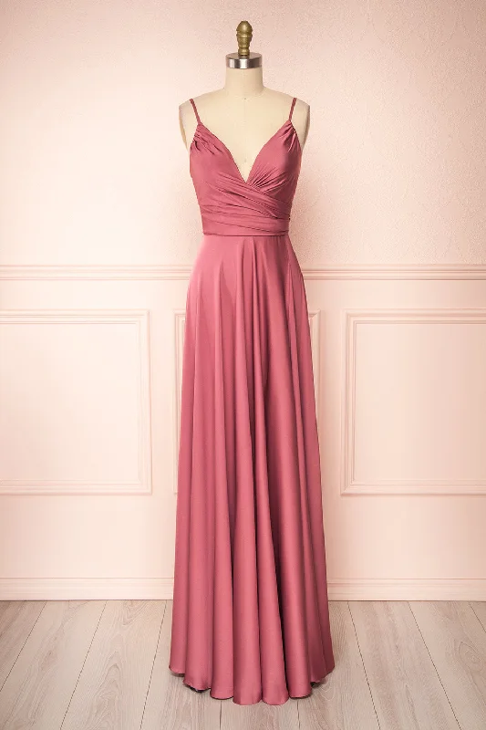 Lizza Pink | Maxi Satin Dress w/ Slit