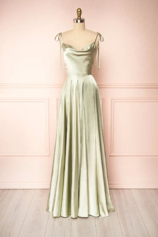 Moira Sage | Cowl Neck Satin Maxi Dress w/ High Slit