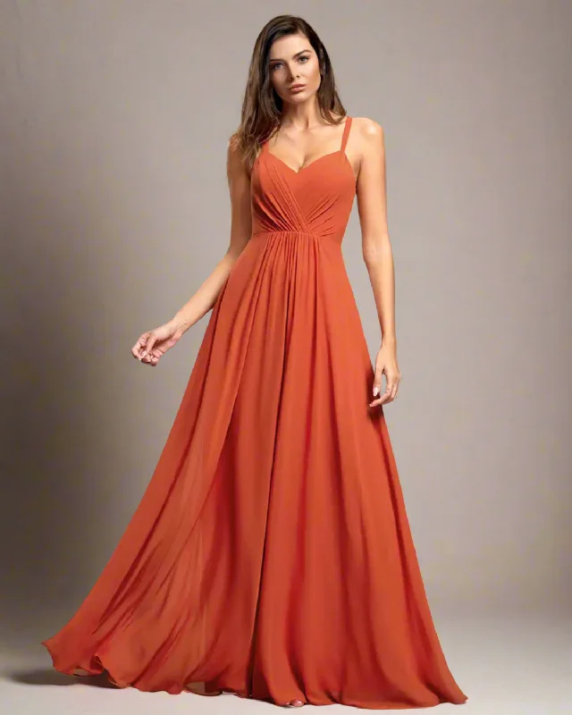 Odette Pleated Backless Burnt Orange Maxi Formal Dress