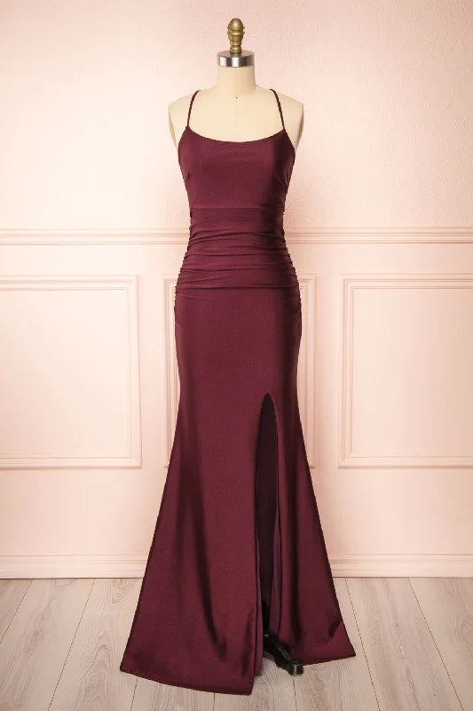 Sonia Burgundy | Mermaid Maxi Dress w/ Slit