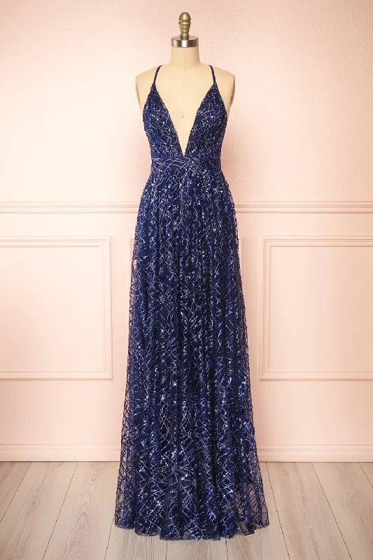 Tyffen Navy | Navy Sequin Maxi Dress