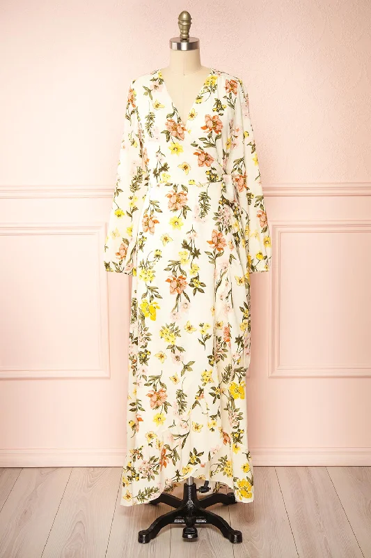 Ylena | Floral Maxi Wrap Dress w/ Ruffles