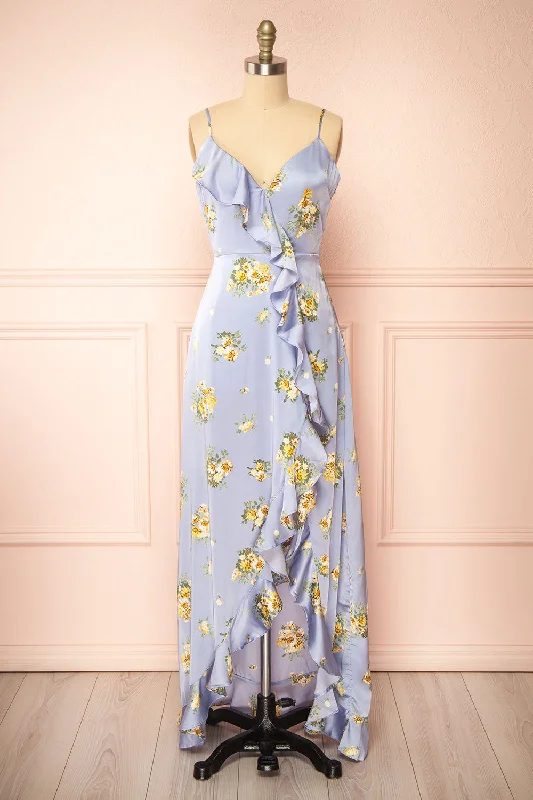 Yzila | Floral Blue Maxi Dress w/ Ruffles