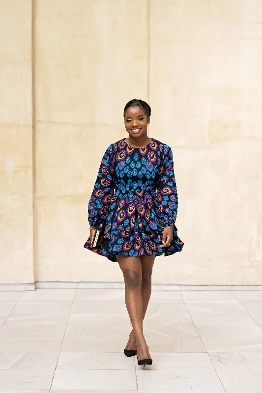 Amina Ankara Mini Dress | Blue and Purple African Print