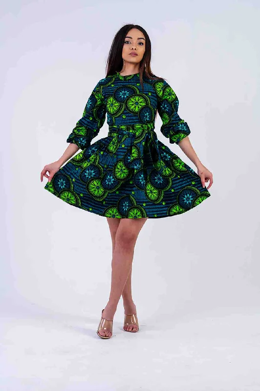 Ola Mini Dress | Green African Print