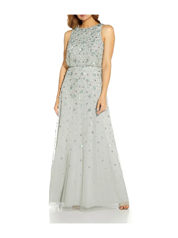 Womens Beaded Halter Evening Dress