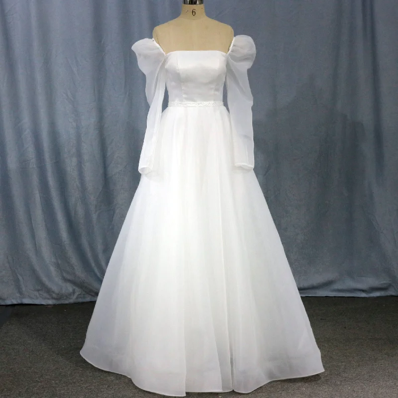 Off-The-Shoulder Long Lantern Sleeve Tulle Wedding Dress