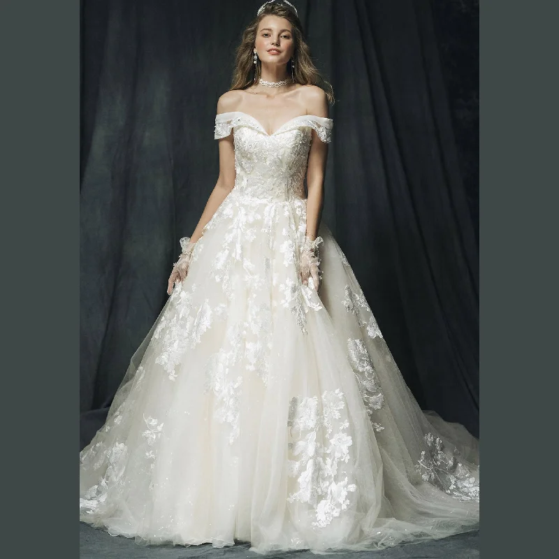 Off-the-shoulder Wedding Dress Puffy Tulle Ball Gown Bridal Dress