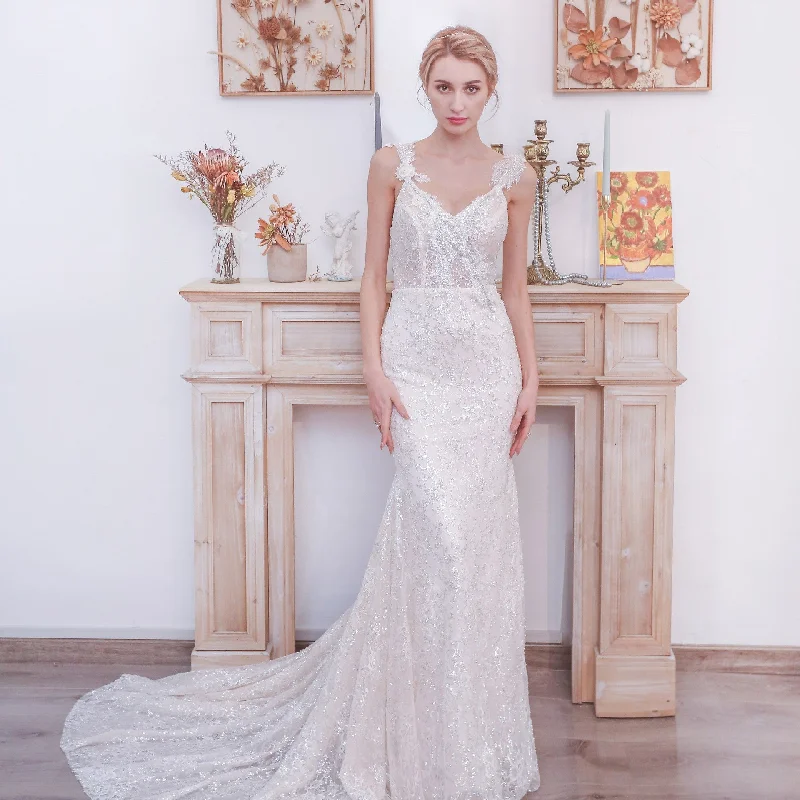 Sparkly Tank Strapy Sequins Mermaid Wedding Dress