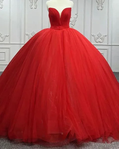 Sweetheart Sleeveless Red Wedding Desses Tulle Quinceanera 16 Dress