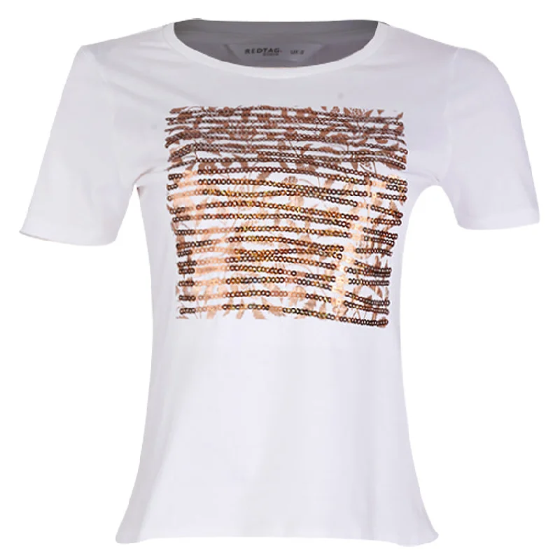 Redtag Black Photographic Print T-Shirt for Women