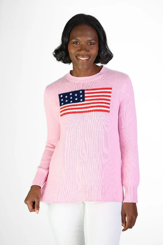 Pink Casual Crew Flag Sweater