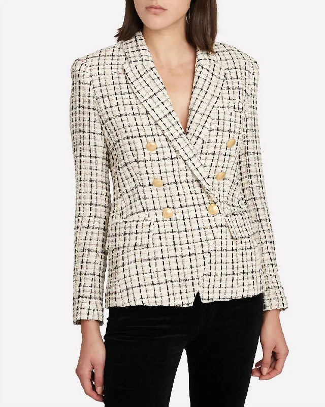 Kenzie Double Breasted Blazer In Ivory/pearl Silver