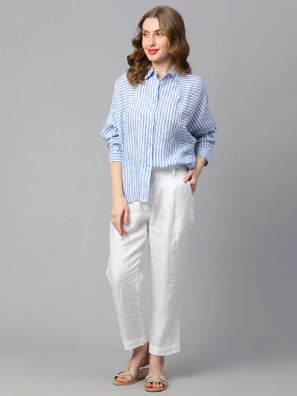 Women's White Linen Boxy Fit Blouse