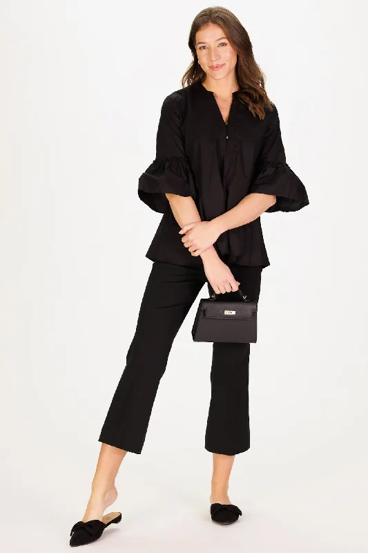 Melody Top in Black Stretch Cotton Poplin