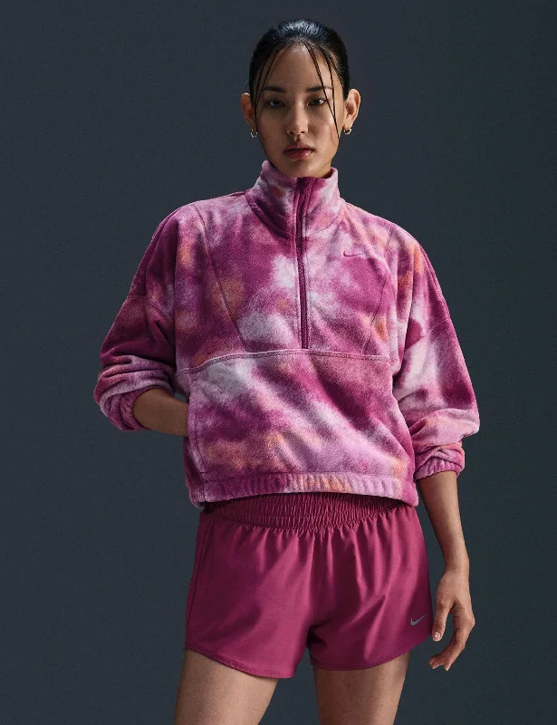 One Oversized 1/2-Zip Fleece Printed Top - Hot Fuchsia